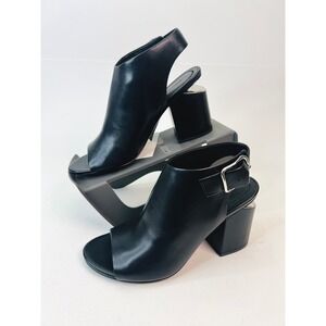 Alexander Wang Nadia Black Leather Peep Toe Cutout Block Heel Sandals EU 38 US 8